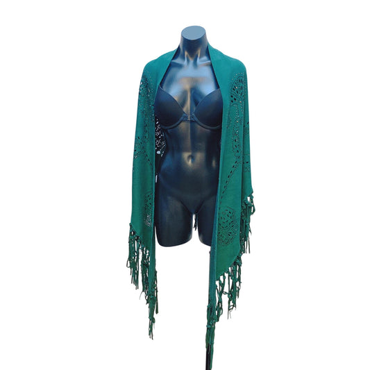 Alberto Makali Green Fringe Shawl One Size