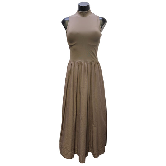 Babaton Aritzia Sleeveless Mock Neck Dress Tan S