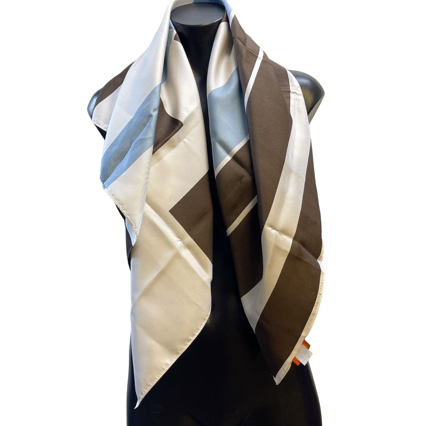 Echo Labyrinthe Geometric Print Blue Brown Silk Scarf