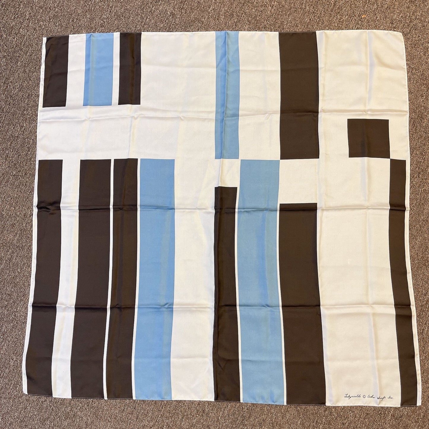 Echo Labyrinthe Geometric Print Blue Brown Silk Scarf