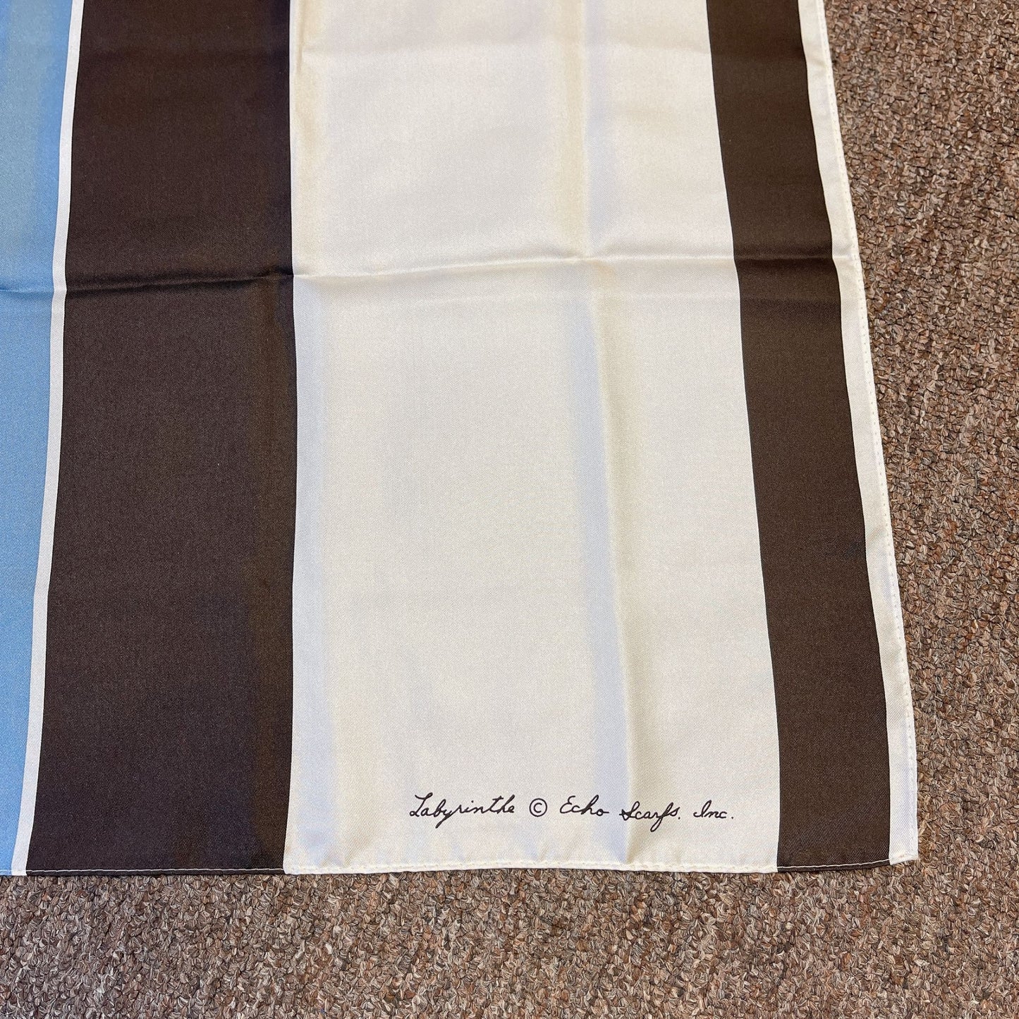 Echo Labyrinthe Geometric Print Blue Brown Silk Scarf