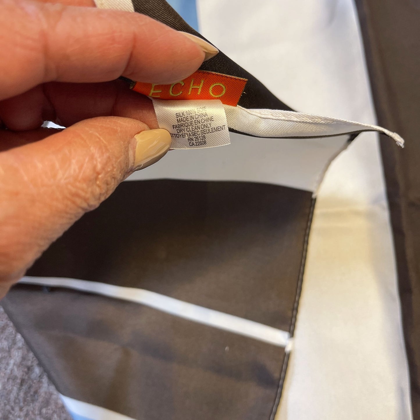 Echo Labyrinthe Geometric Print Blue Brown Silk Scarf