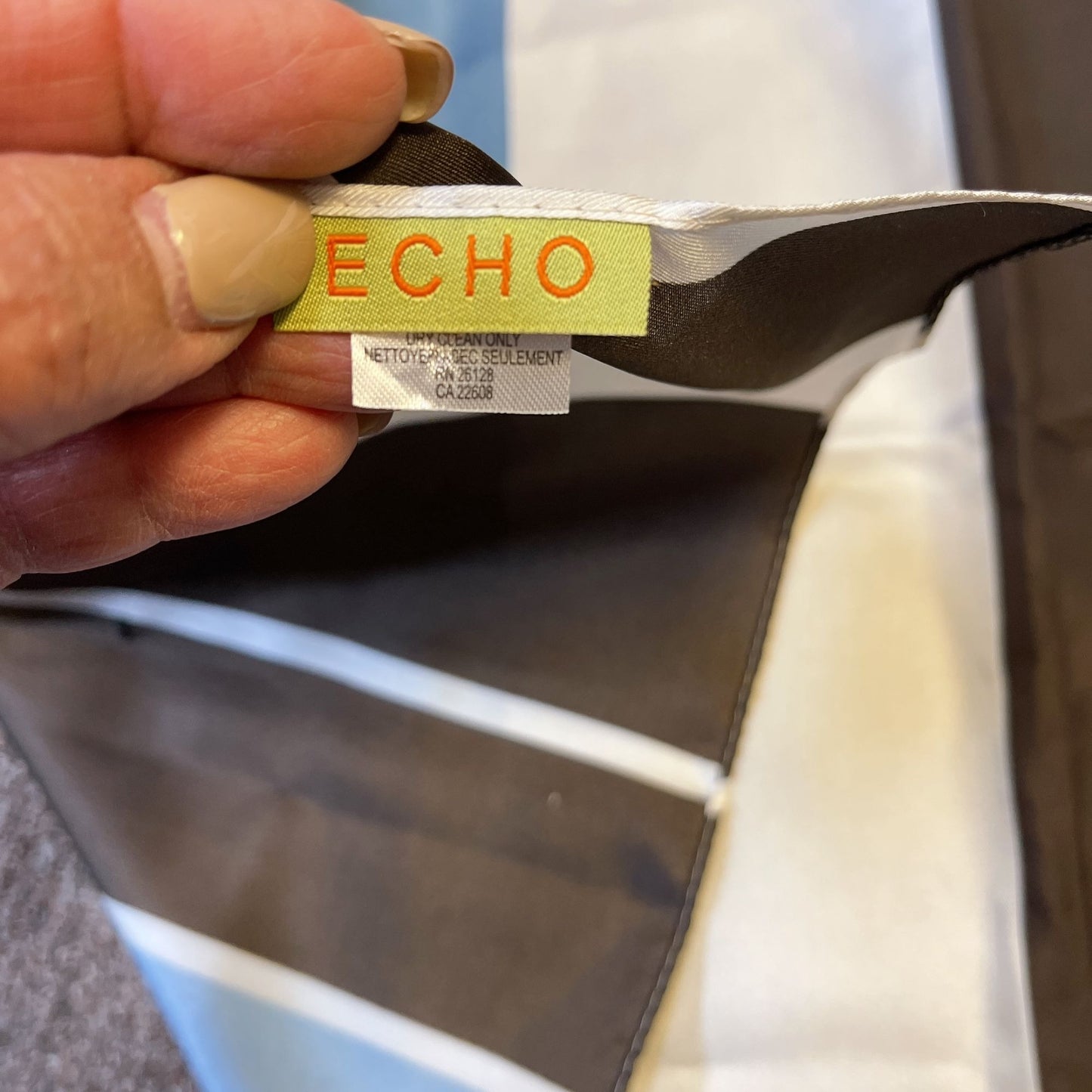 Echo Labyrinthe Geometric Print Blue Brown Silk Scarf