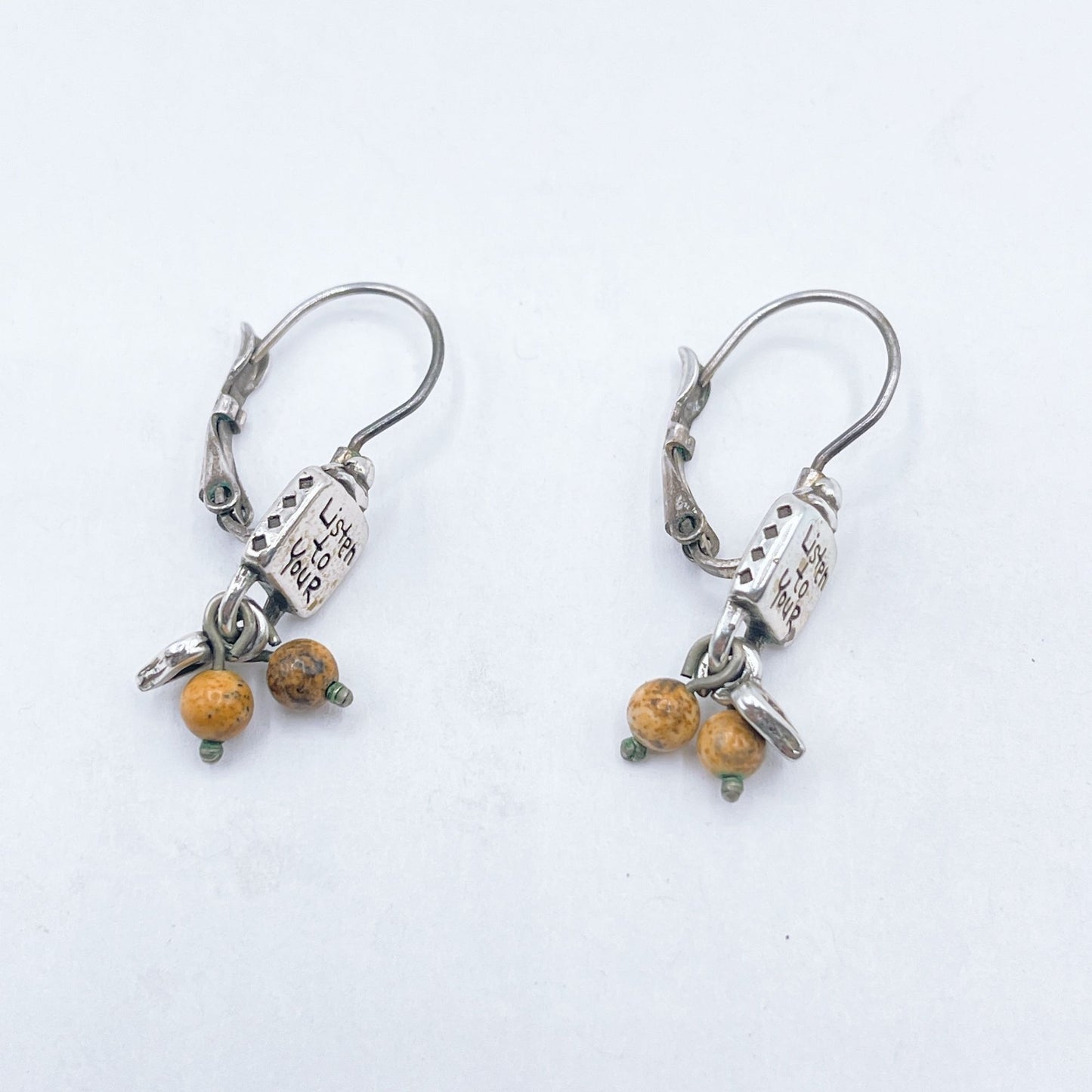 Jasper Beaded Earrings With Heart Charm & "Listen To Your Heart" Pendant