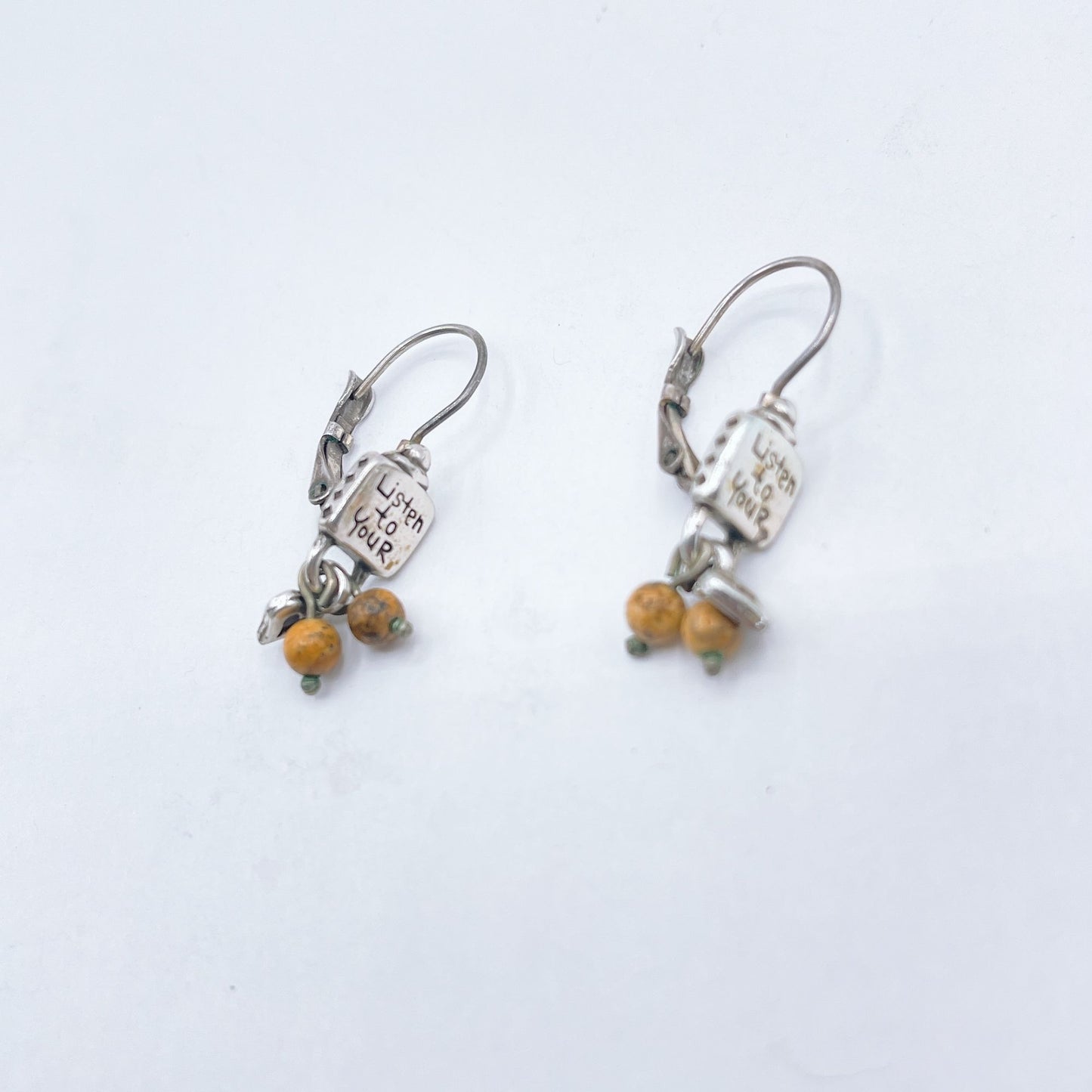 Jasper Beaded Earrings With Heart Charm & "Listen To Your Heart" Pendant