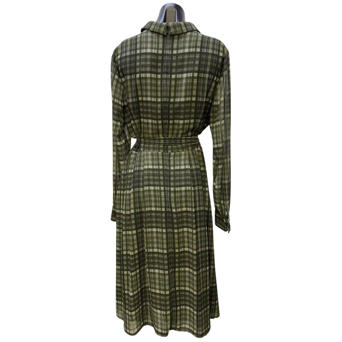Gal Meets Glam Green Plaid Belted Midi Shirt Dress Size 14