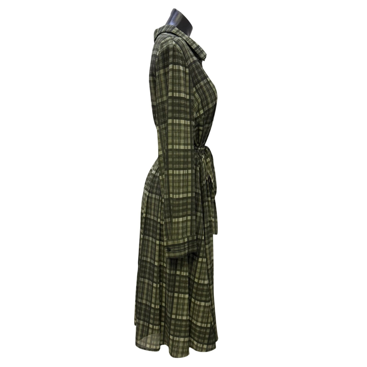 Gal Meets Glam Green Plaid Belted Midi Shirt Dress Size 14