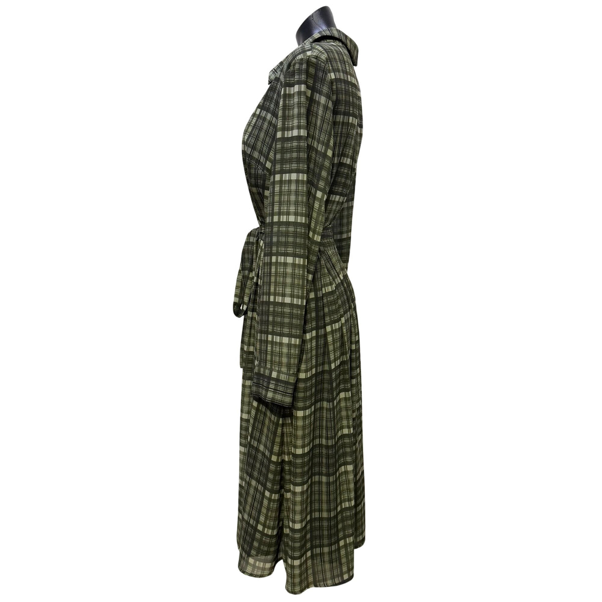 Gal Meets Glam Green Plaid Belted Midi Shirt Dress Size 14