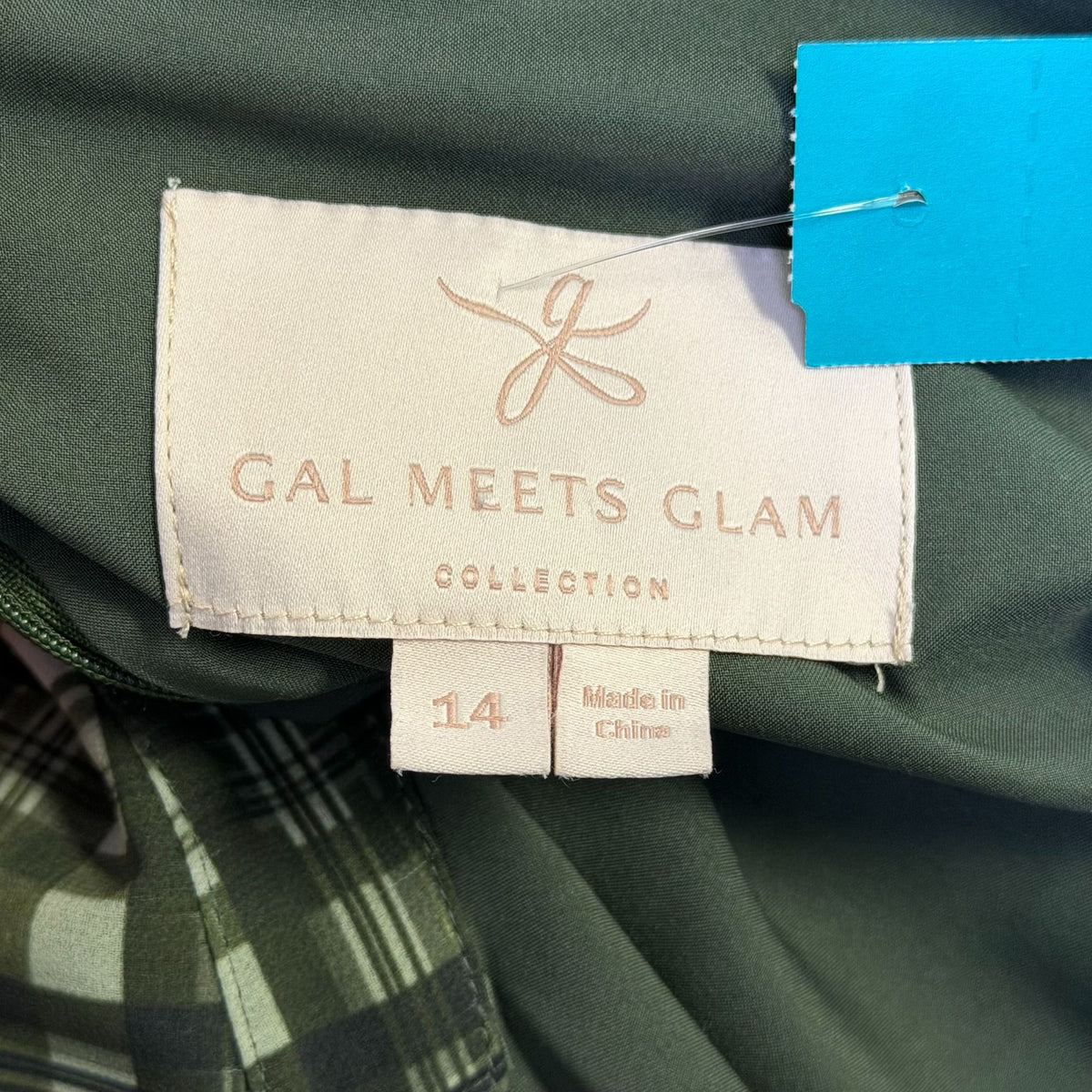 Gal Meets Glam Green Plaid Belted Midi Shirt Dress Size 14