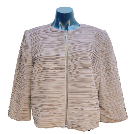 St. John SoCa Textured Pleated Jacket Zip Closure Taupe M