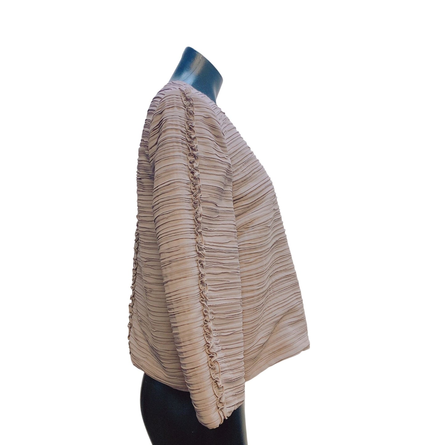 St. John SoCa Textured Pleated Jacket Zip Closure Taupe M