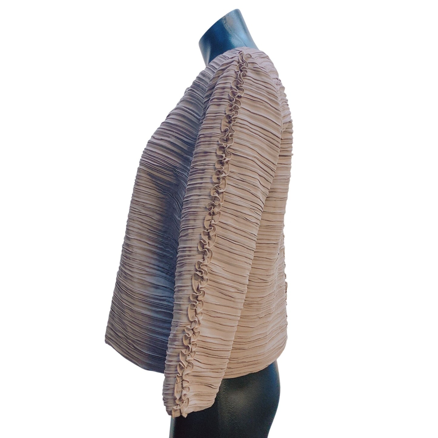 St. John SoCa Textured Pleated Jacket Zip Closure Taupe M