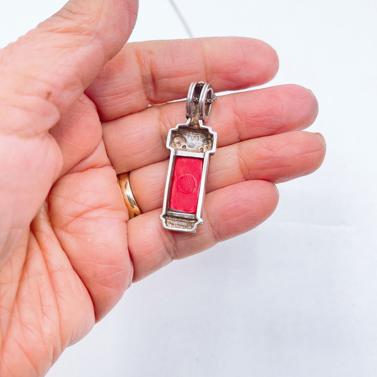 Vintage Sterling Silver & Red Stone Pendant Necklace