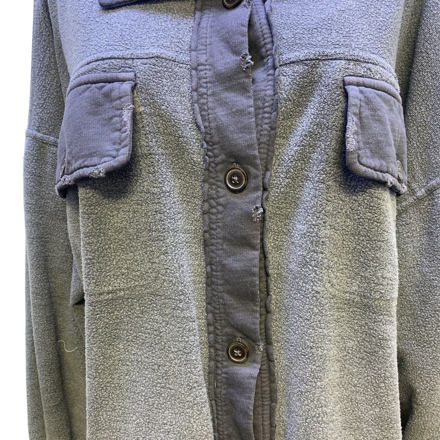 NWT Free People Gray Button-Up Distressed Fleece Jacket Size XLarge