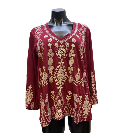 NWT Johnny Was Red Embroidered Blouse M