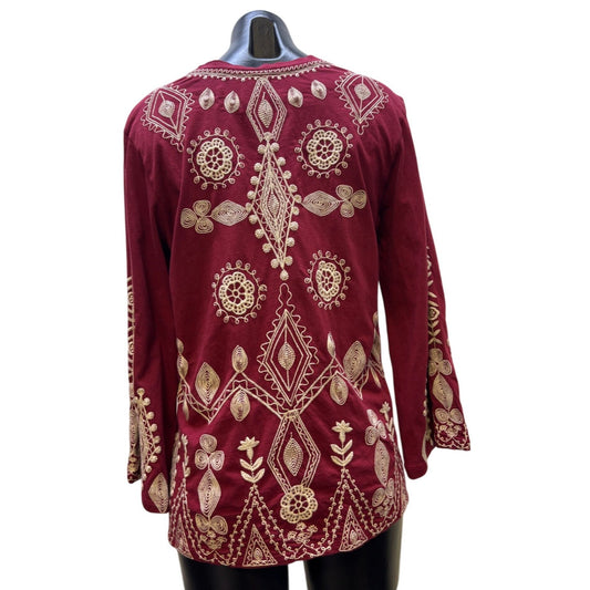 NWT Johnny Was Red Embroidered Blouse M