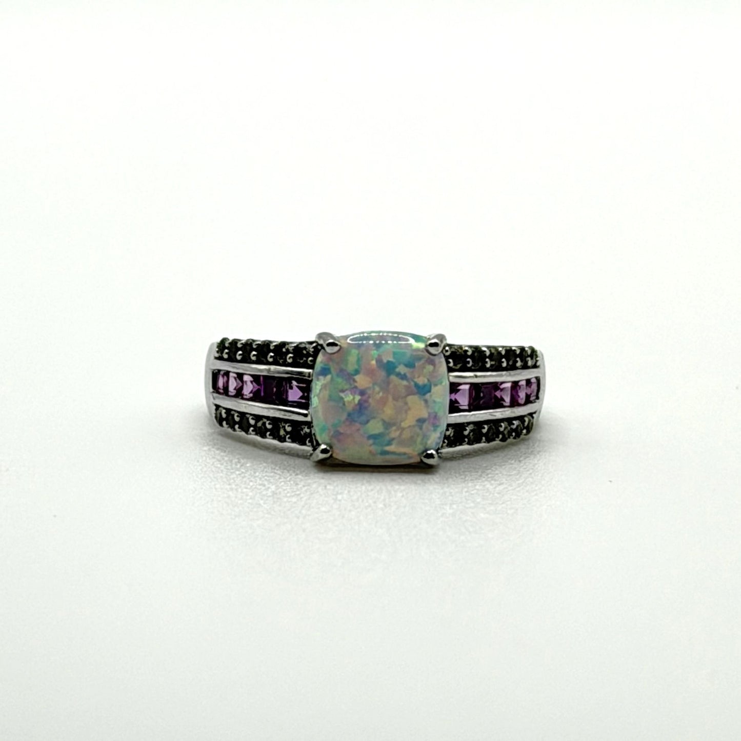 925 Sterling Silver Opal & Amethyst Accent Ring Size 7