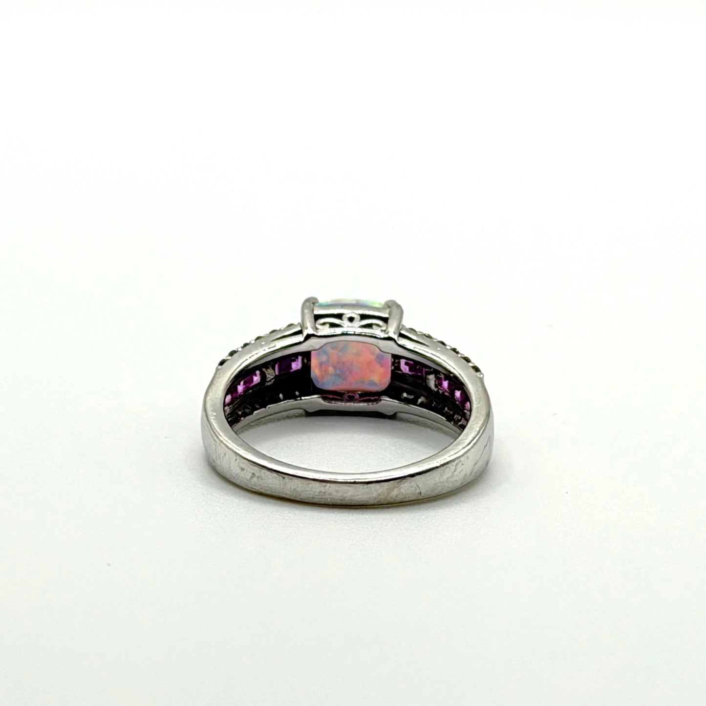 925 Sterling Silver Opal & Amethyst Accent Ring Size 7