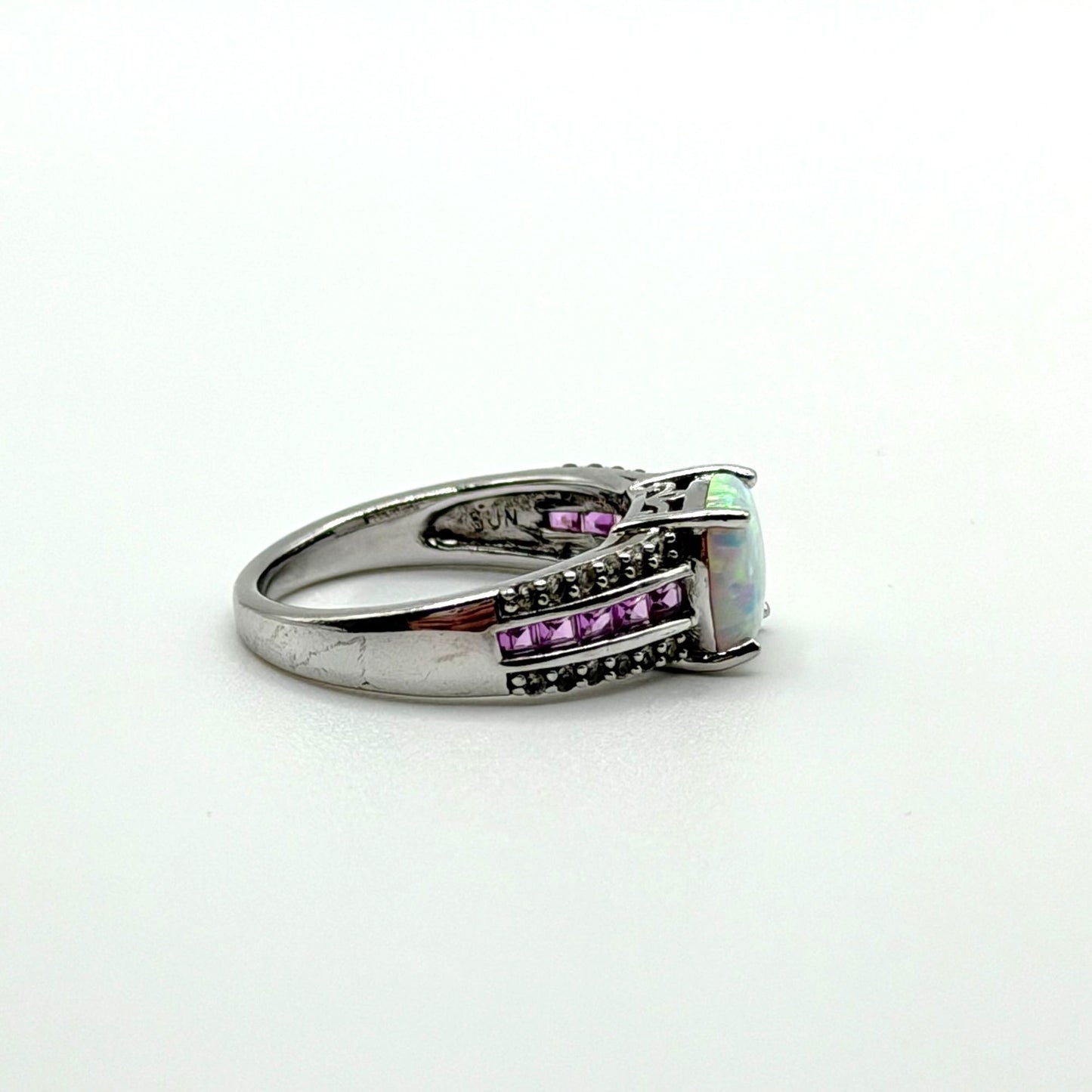 925 Sterling Silver Opal & Amethyst Accent Ring Size 7