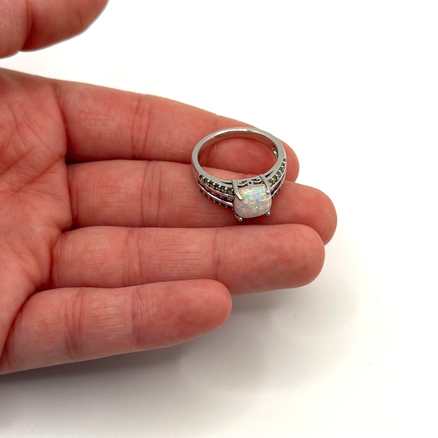 925 Sterling Silver Opal & Amethyst Accent Ring Size 7