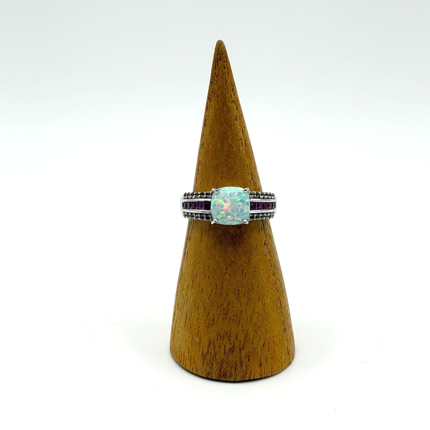 925 Sterling Silver Opal & Amethyst Accent Ring Size 7