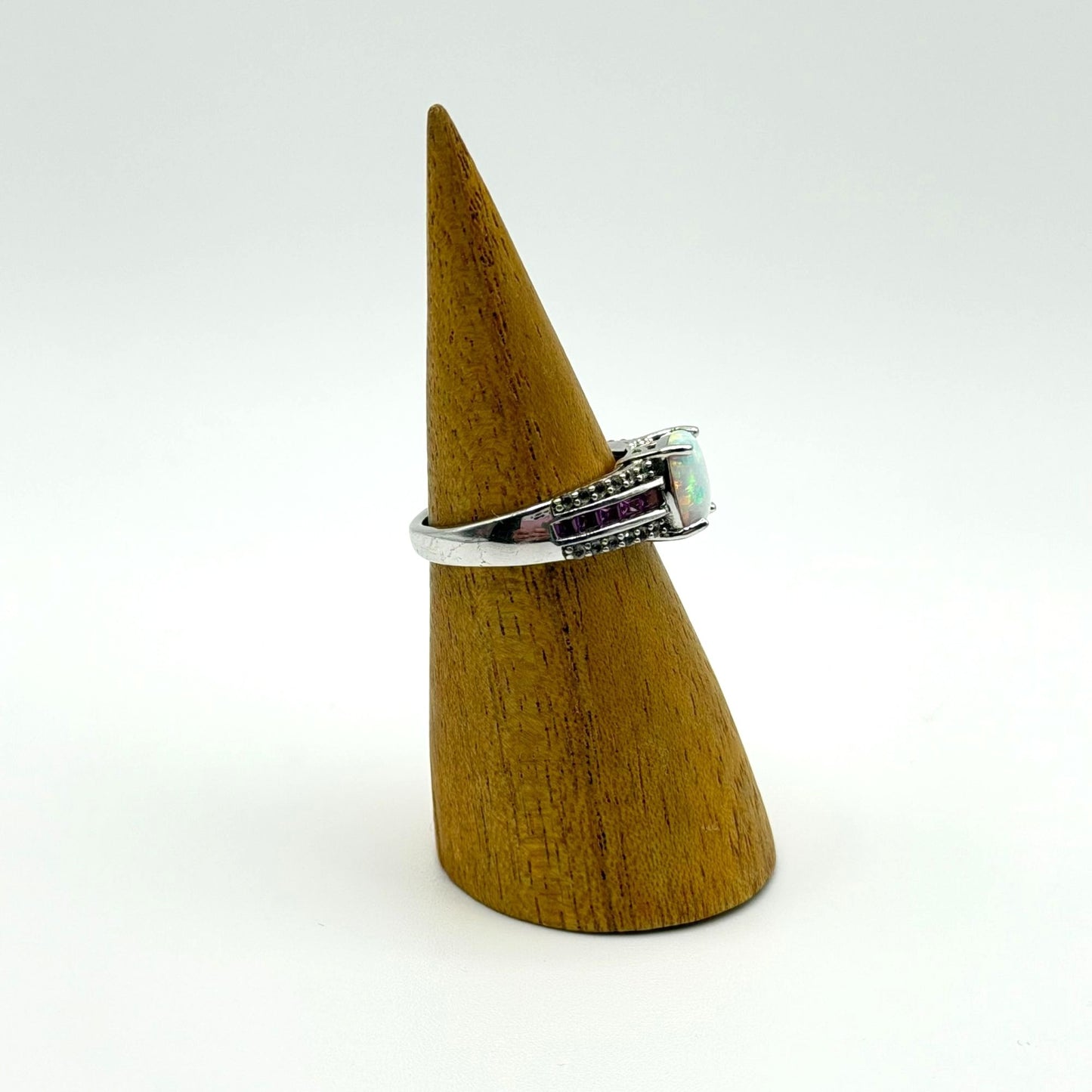 925 Sterling Silver Opal & Amethyst Accent Ring Size 7