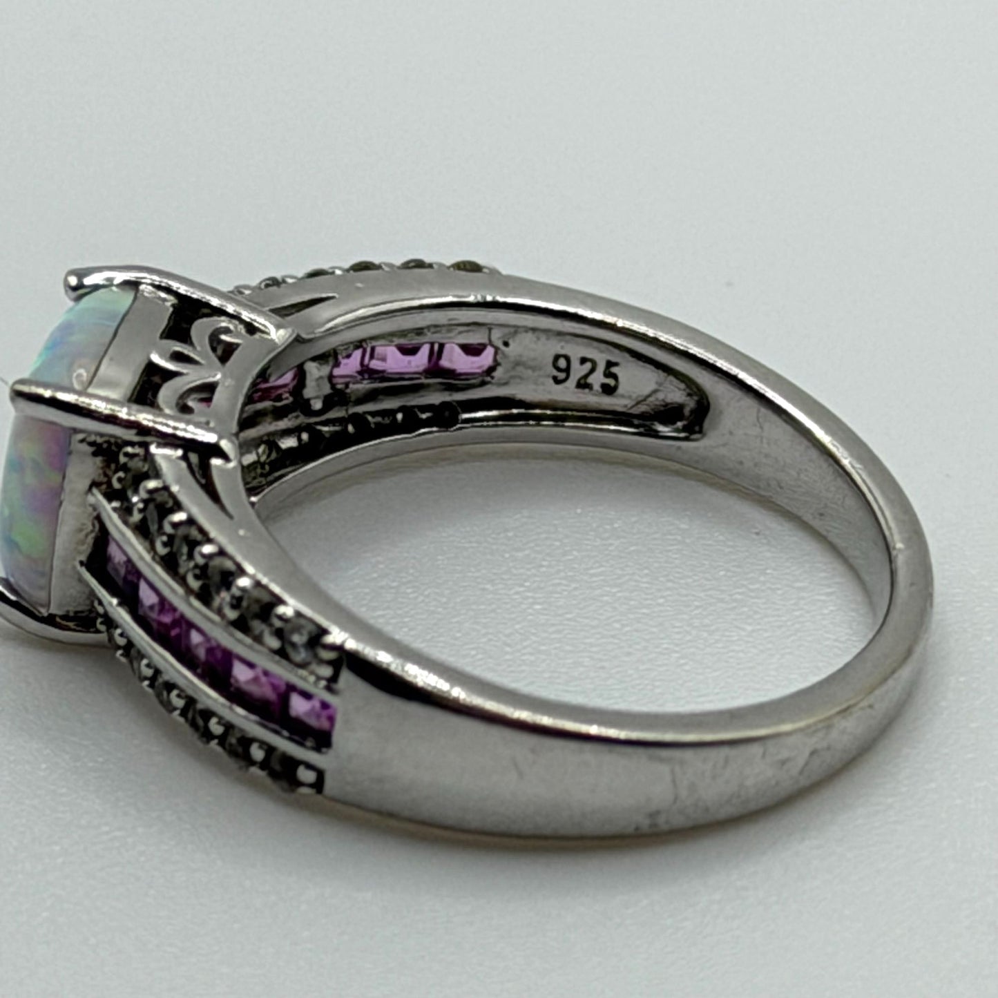 925 Sterling Silver Opal & Amethyst Accent Ring Size 7