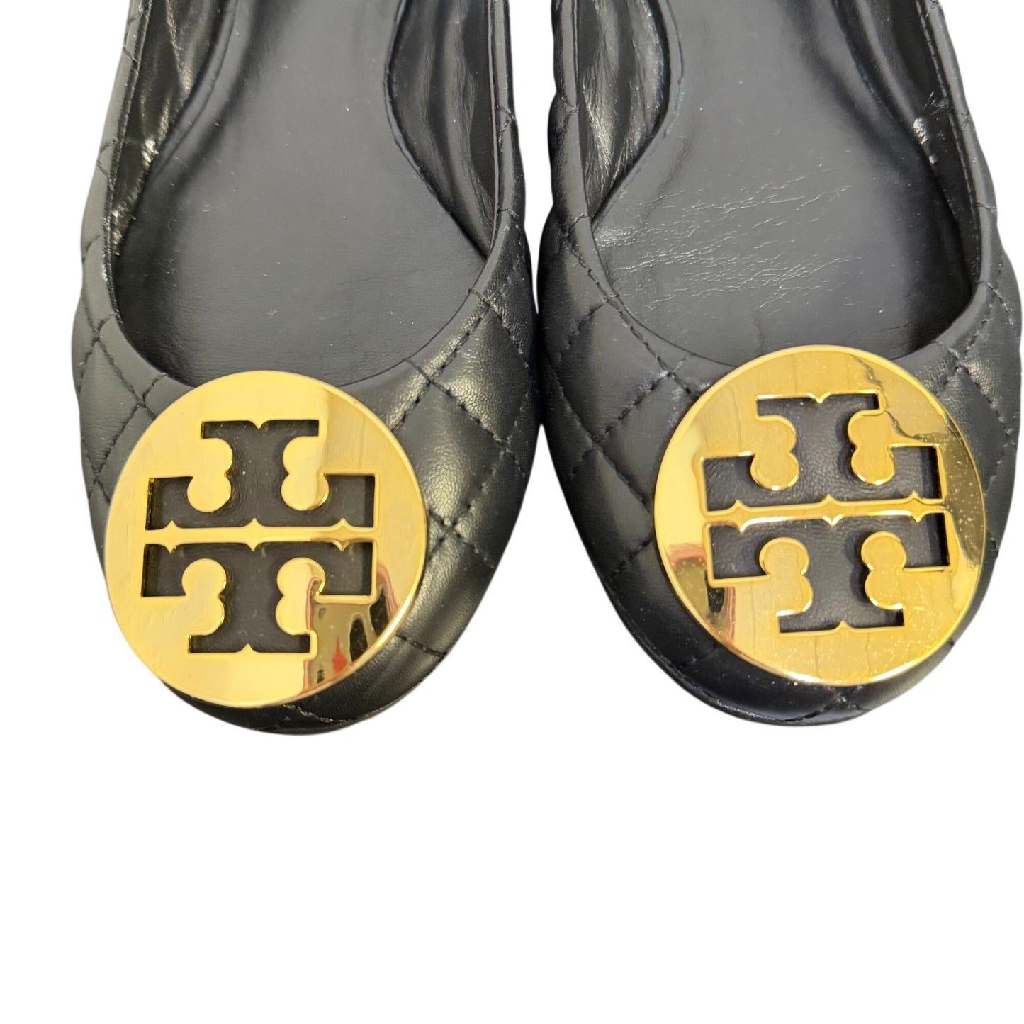Tory Burch Quilted Leather Ballet Flats Black Size 6