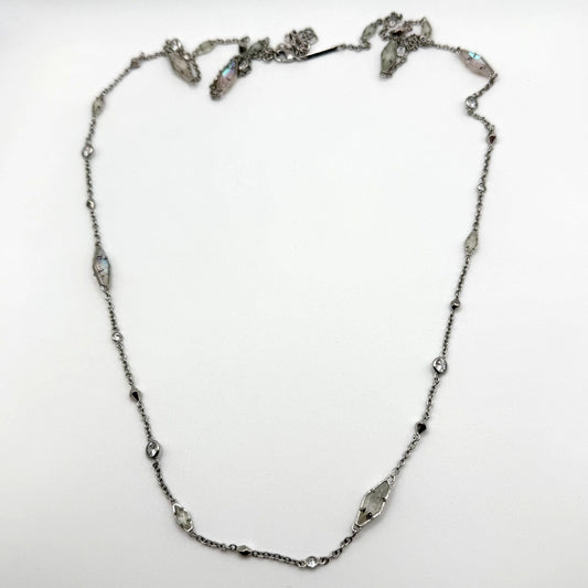 Kendra Scott Silver Tone Long Necklace With Iridescent Crystal Accents