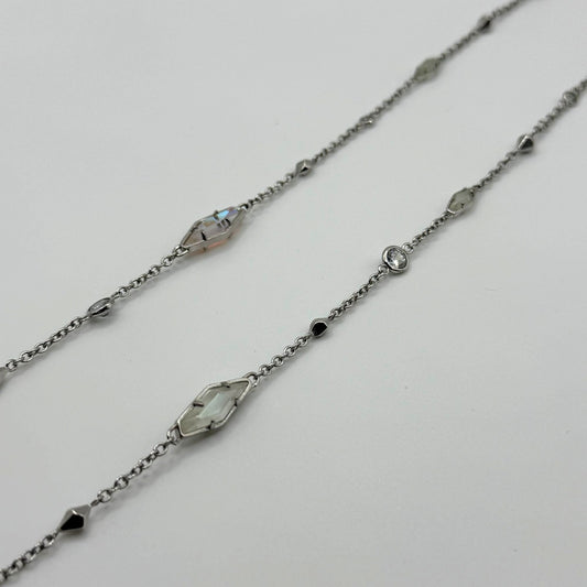 Kendra Scott Silver Tone Long Necklace With Iridescent Crystal Accents
