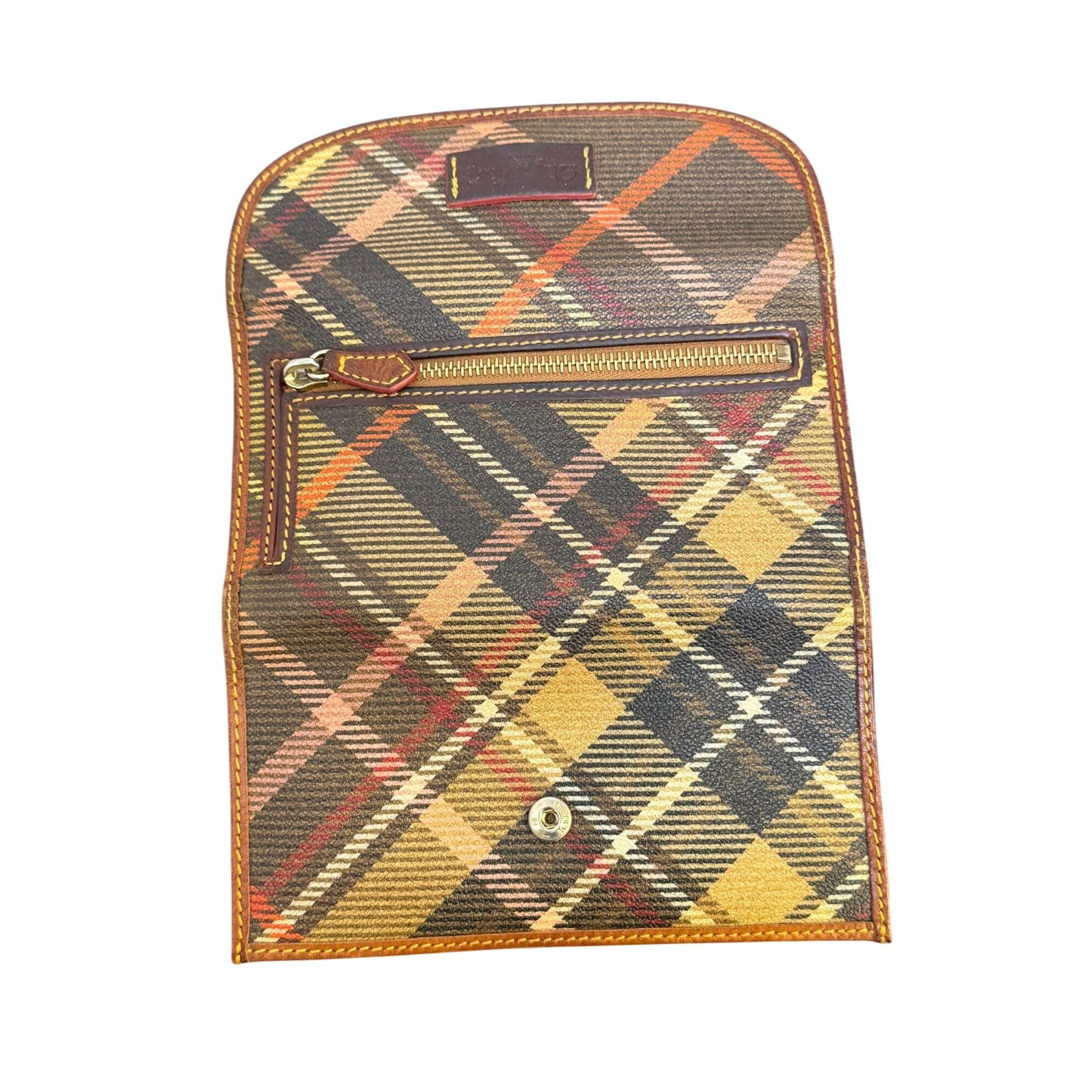 Dooney & Bourke Vintage Plaid Wallet Brown Multi Leather Canvas Snap Closure AS IS