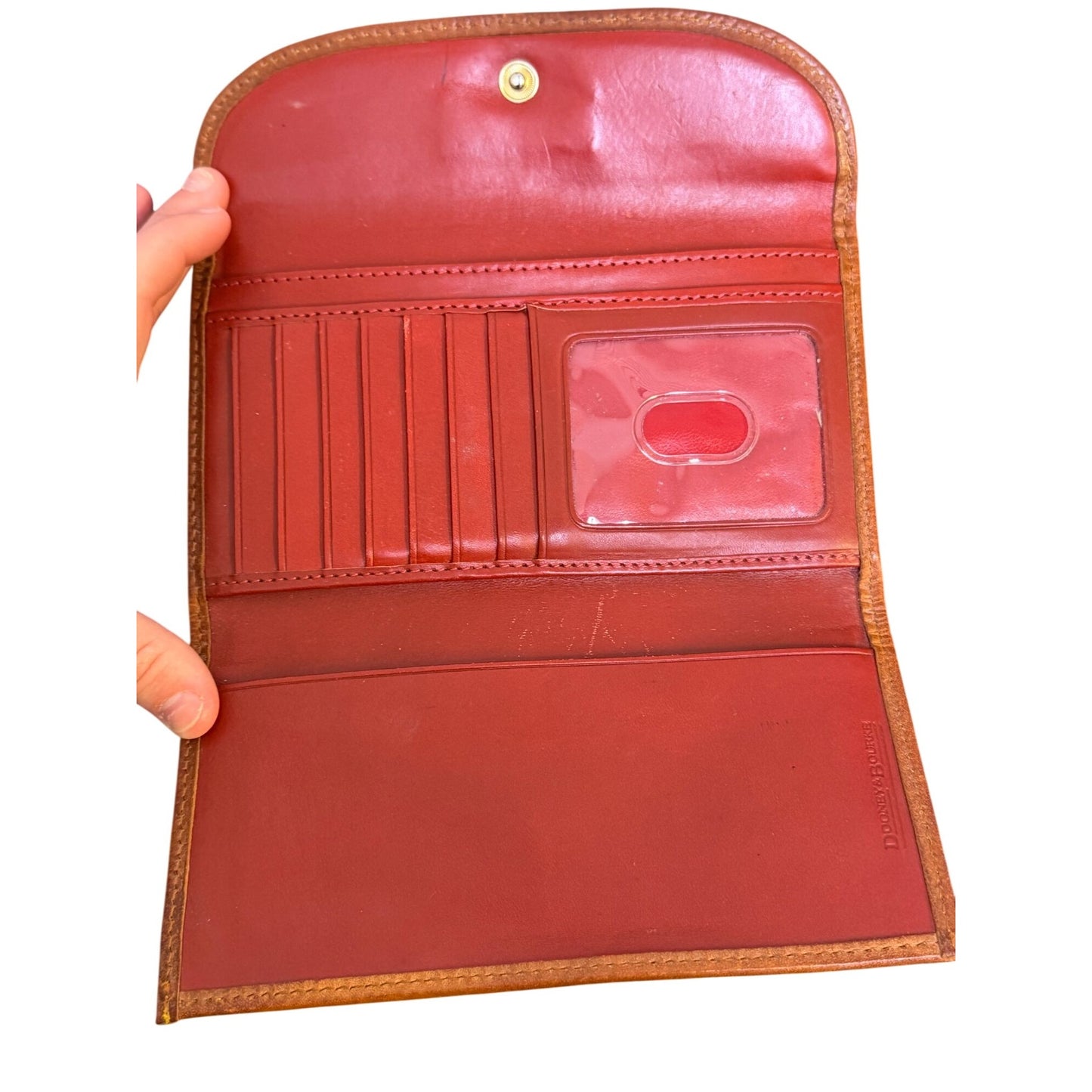 Dooney & Bourke Vintage Plaid Wallet Brown Multi Leather Canvas Snap Closure AS IS