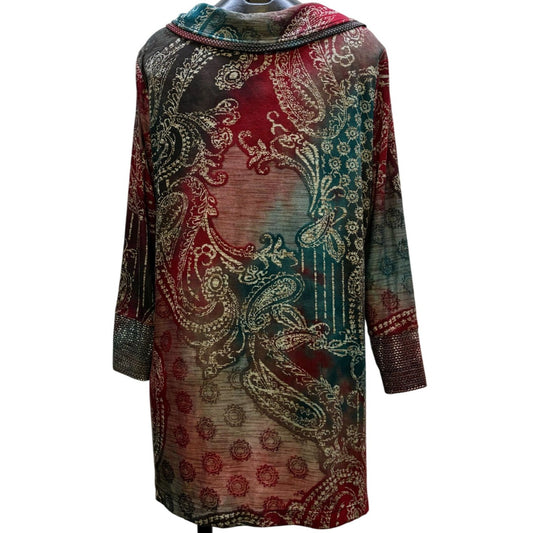 NWT Ali Miles Teal & Red Asymmetrical Button Shirt With Collar L
