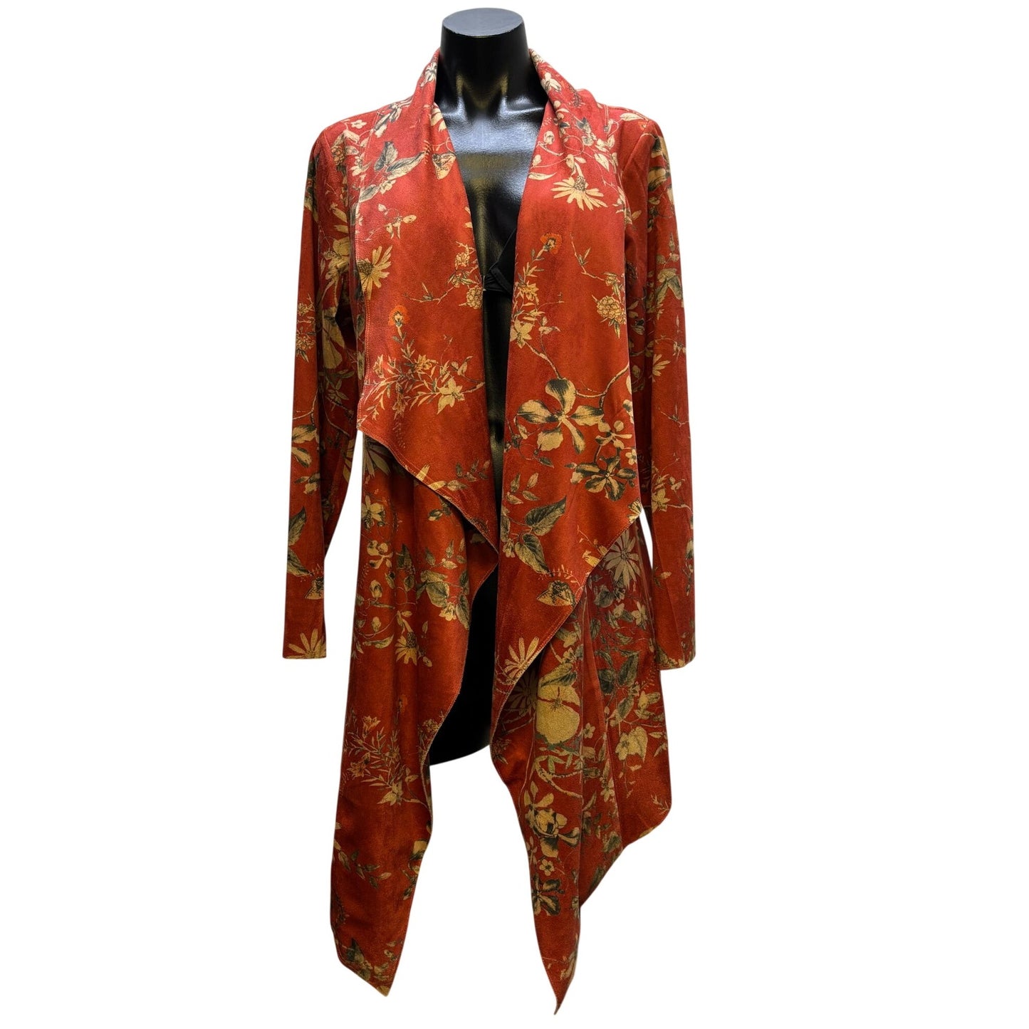 Soft Surroundings Red Floral Print Open-Front Cardigan Size M