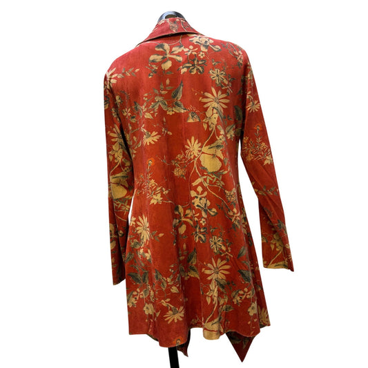 Soft Surroundings Red Floral Print Open-Front Cardigan Size M