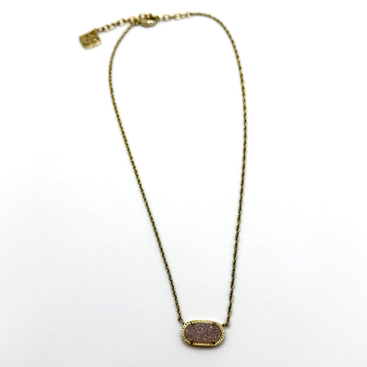 Kendra Scott Gold-Tone Necklace With Oval Purple Drusy Pendant