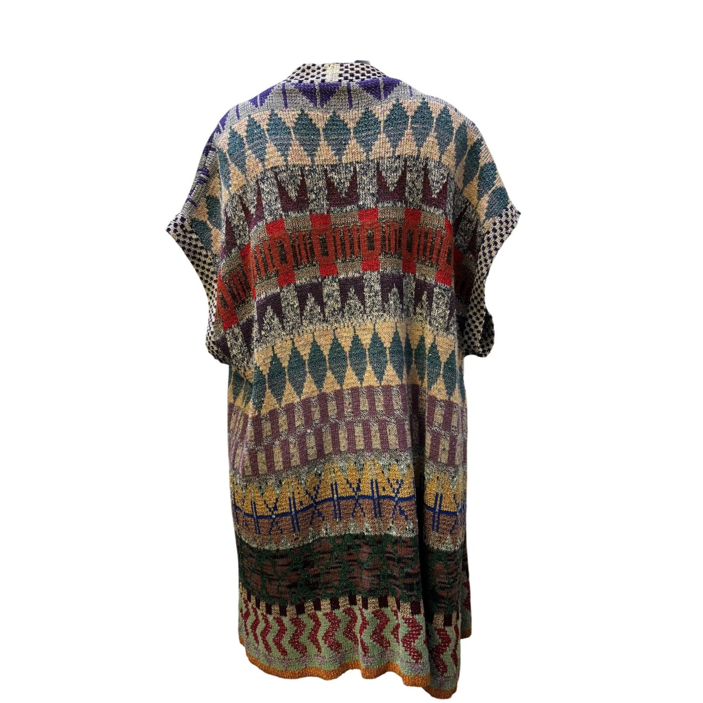 Renata Z Woven Sweater Vest Tan Multi Open Front L