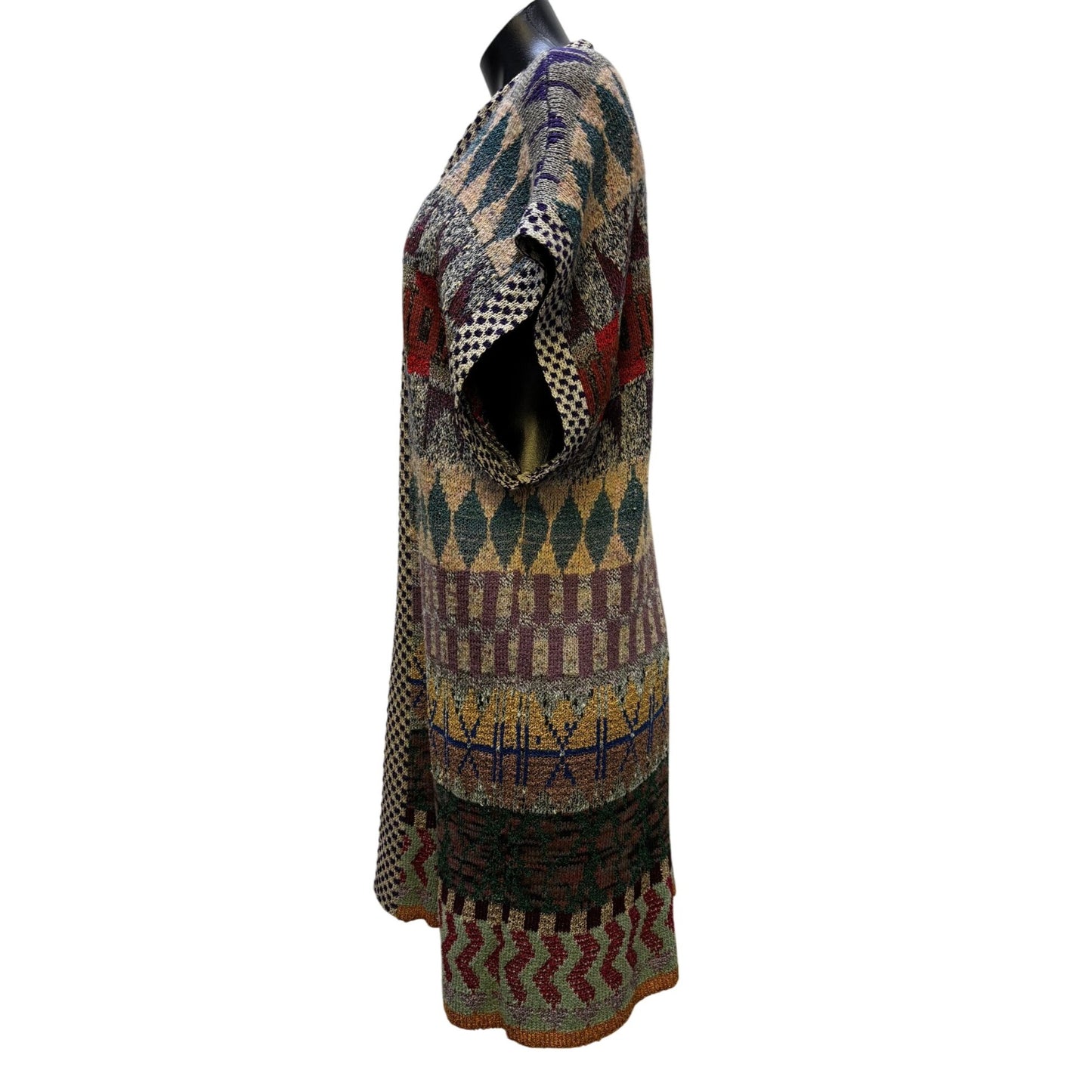 Renata Z Woven Sweater Vest Tan Multi Open Front L