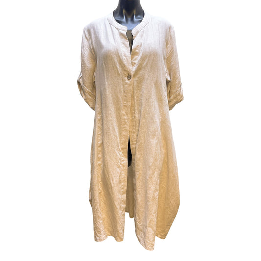 Foil Wheat Color Linen Long Cardi Duster with Pockets L