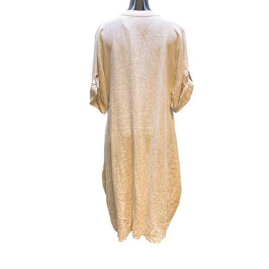 Foil Wheat Color Linen Long Cardi Duster with Pockets L