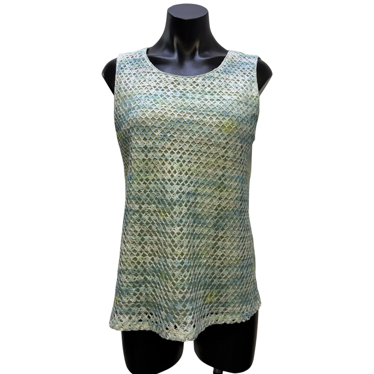 Chico's Mint Sleeveless Blouse With Sequined Crochet Overlay Size 1/M