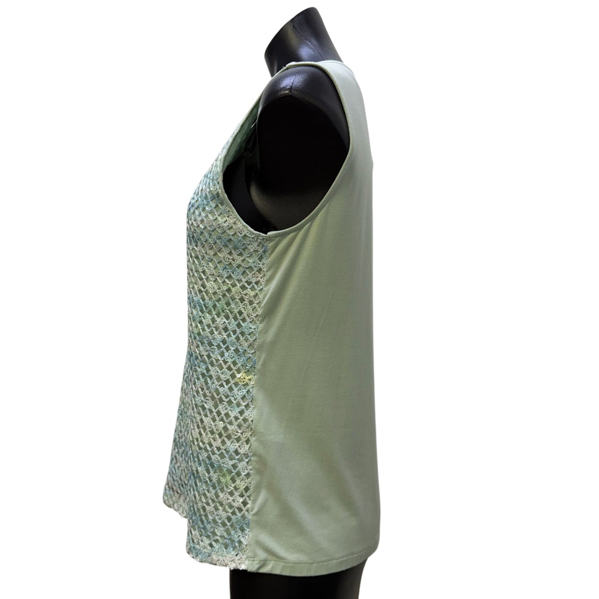 Chico's Mint Sleeveless Blouse With Sequined Crochet Overlay Size 1/M