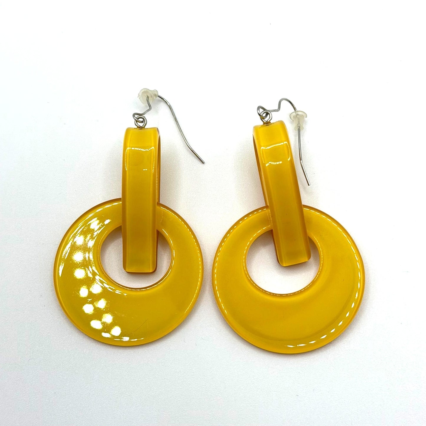 Yellow Acrylic Disc Drop Earrings Lightweight & Chic Design
