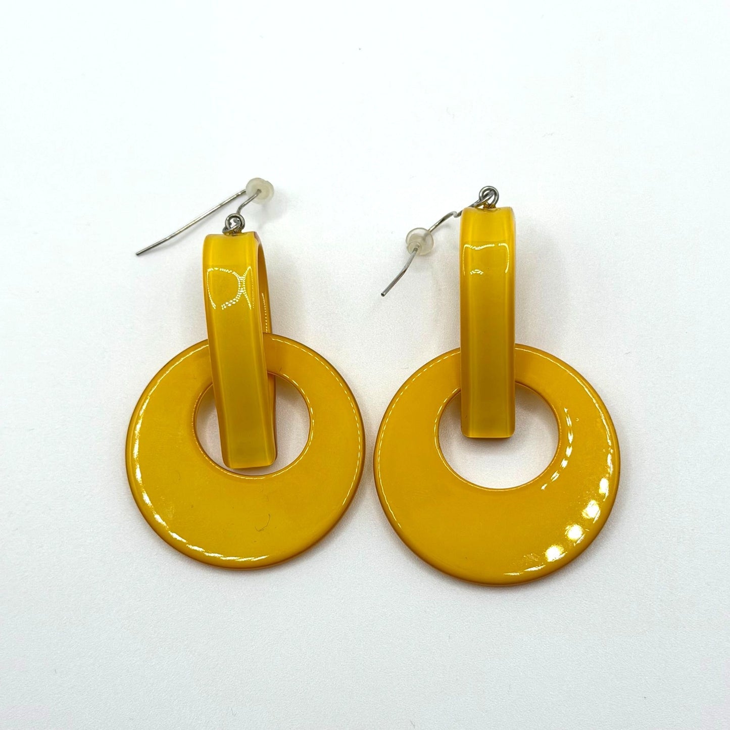 Yellow Acrylic Disc Drop Earrings Lightweight & Chic Design