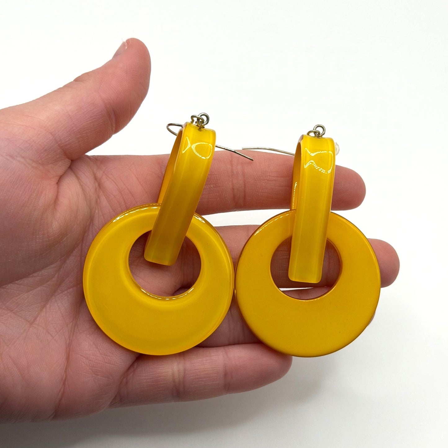 Yellow Acrylic Disc Drop Earrings Lightweight & Chic Design
