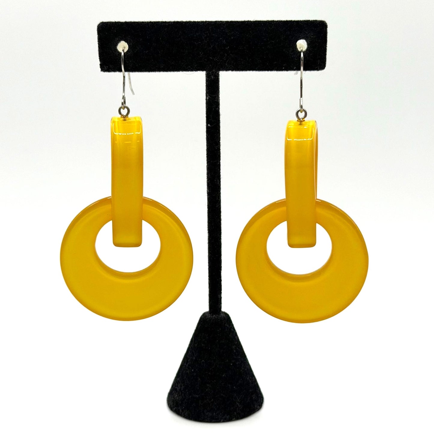 Yellow Acrylic Disc Drop Earrings Lightweight & Chic Design