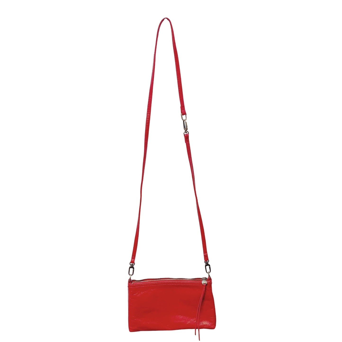 Hobo Red Leather Crossbody Bag With Adjustable Strap & Zipper Closure