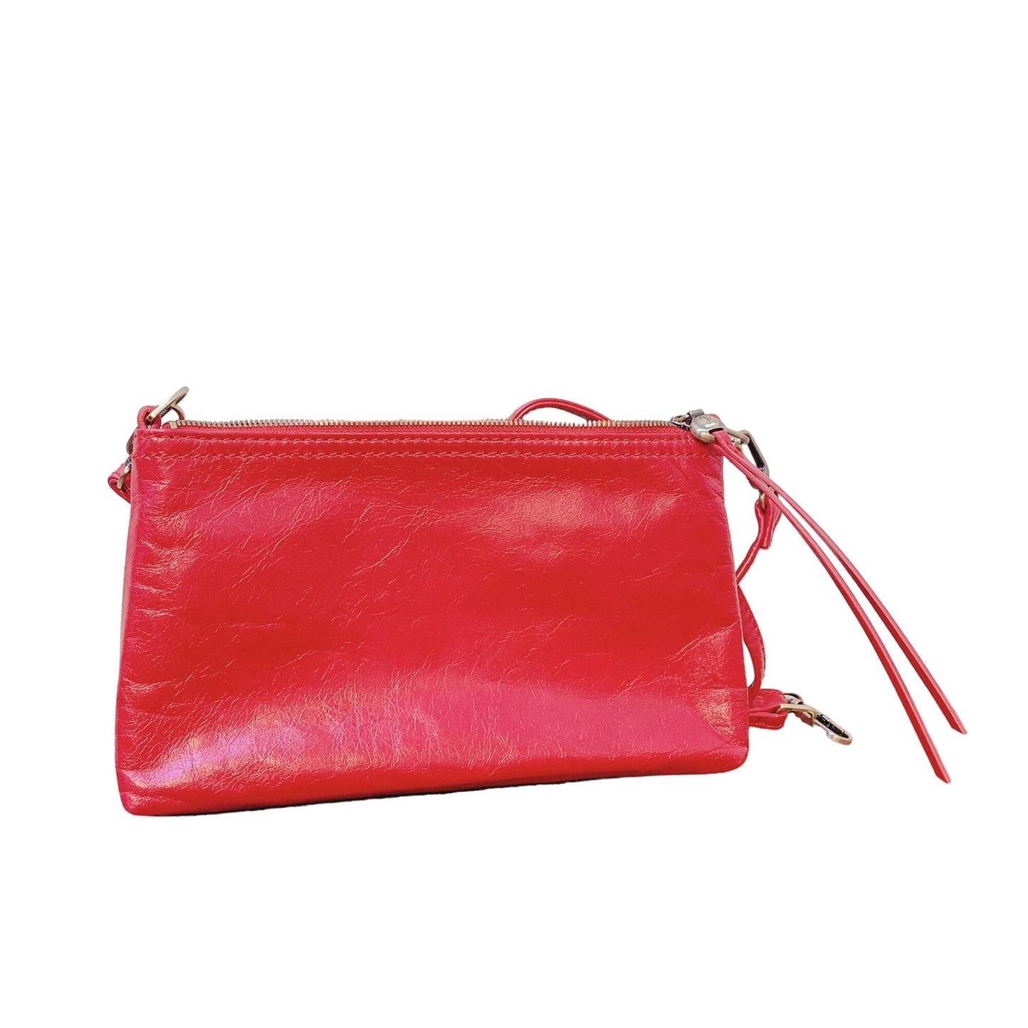 Hobo Red Leather Crossbody Bag With Adjustable Strap & Zipper Closure