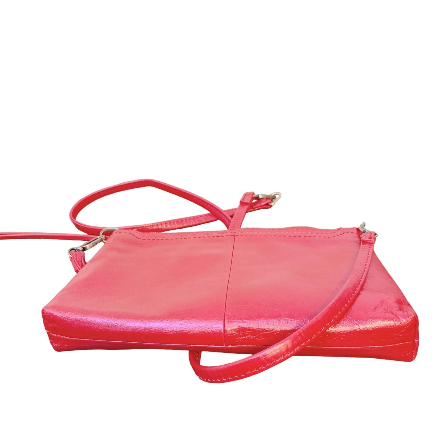 Hobo Red Leather Crossbody Bag With Adjustable Strap & Zipper Closure