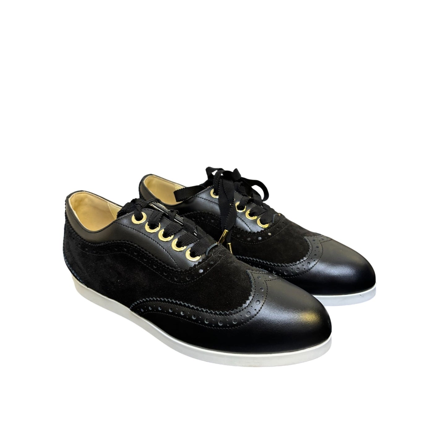 Sarah Flint Black Leather & Suede Brogue Loafers Size 8.5